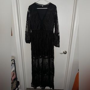 plus size black lace slip dress